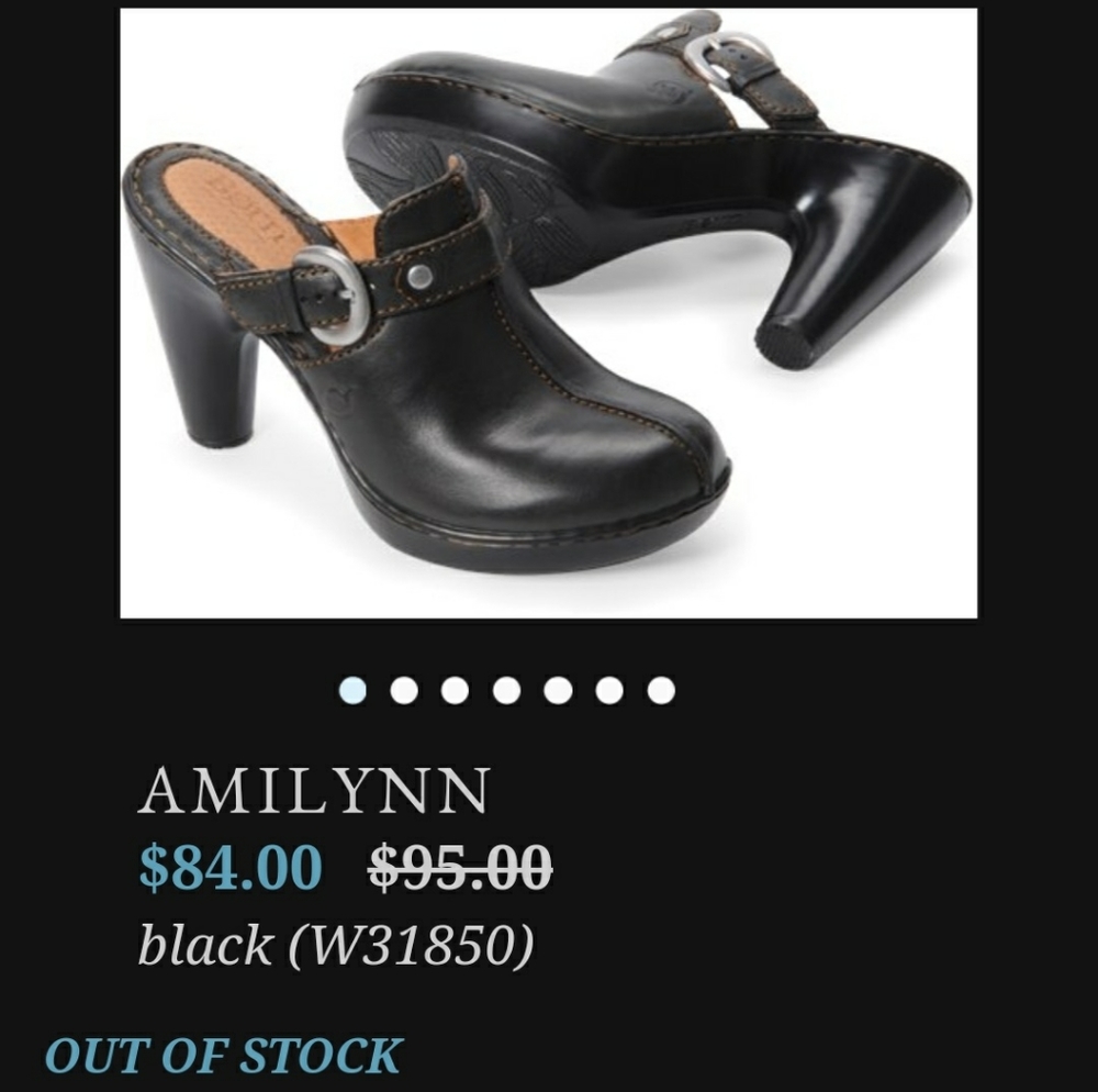 BORN Womens Amilynn Size 38 EU/7US Black Leather Clogs / Heels / Shoes
